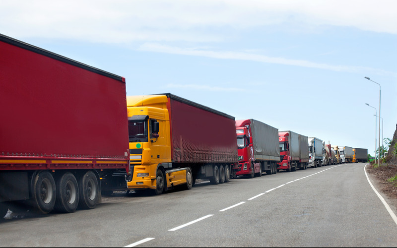 Truck in queue to cross border